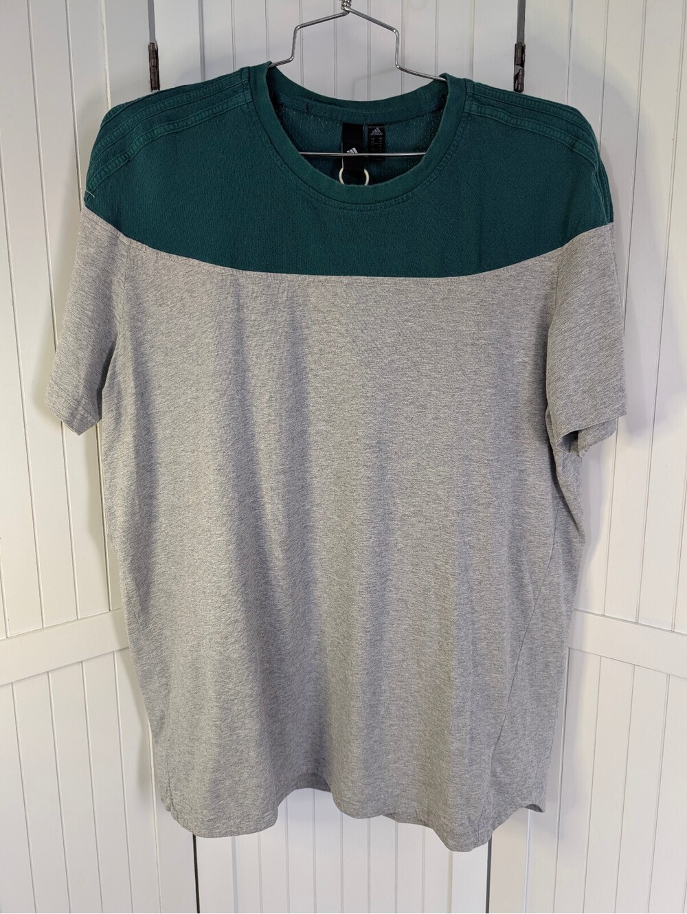 Adidas Men's 2XL Gray Green Colorblock Training T-Shirt Big Logo Athletic